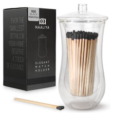 Load image into Gallery viewer, Elegant Glass Match Holder with 100 Long Black Matches